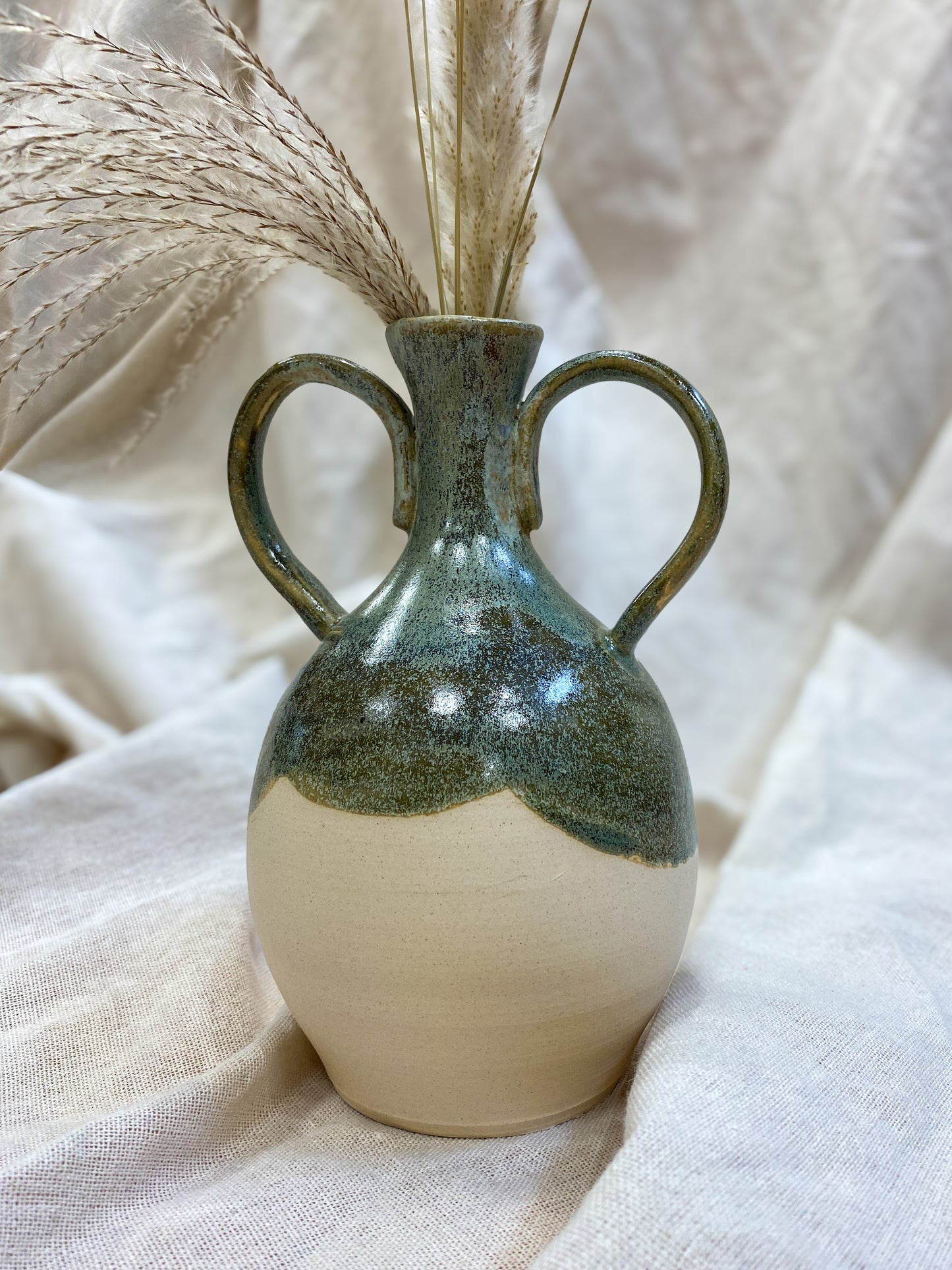 Green Kintsugi Thin Neck Vase with Handles