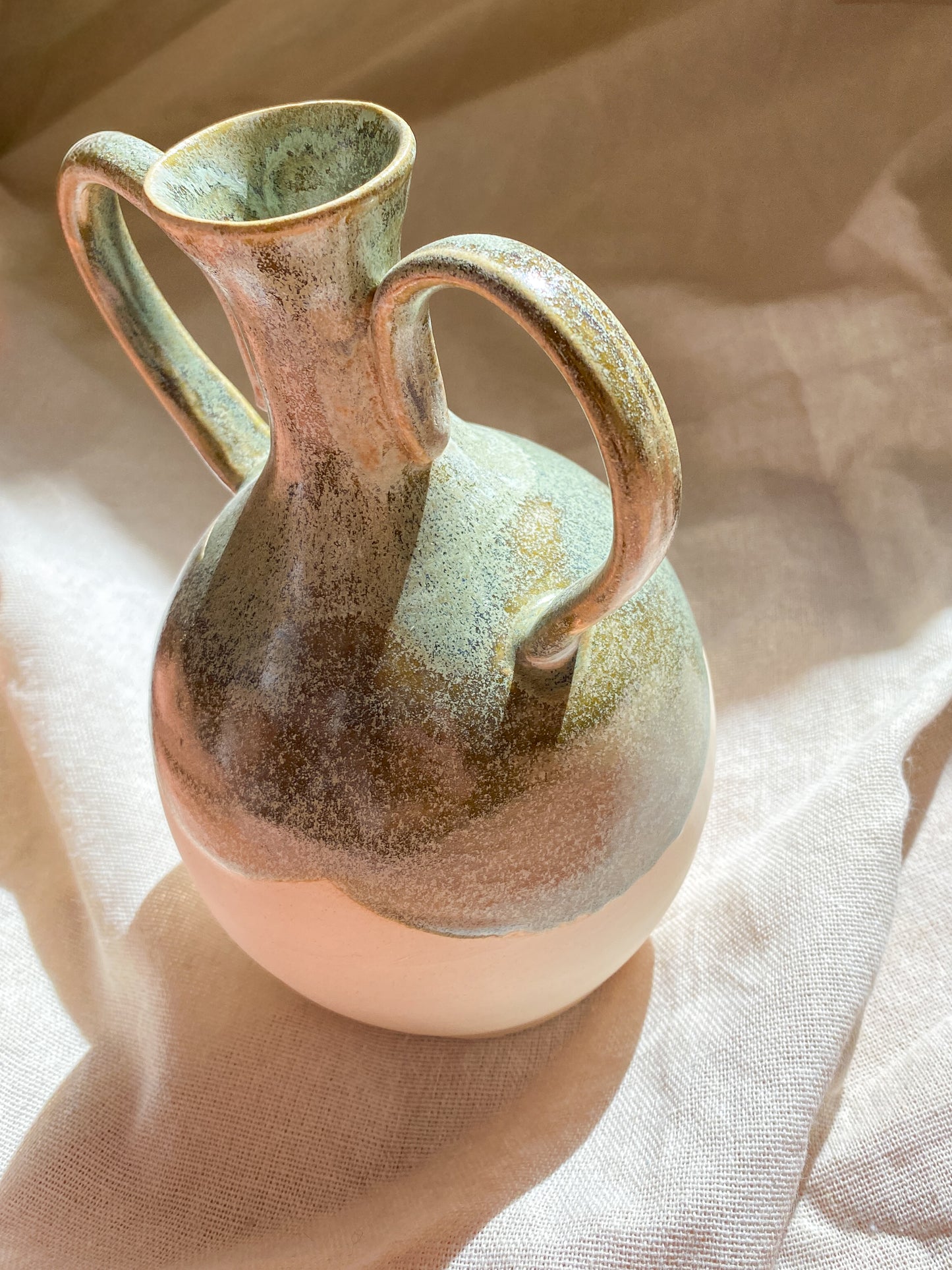 Green Kintsugi Thin Neck Vase with Handles