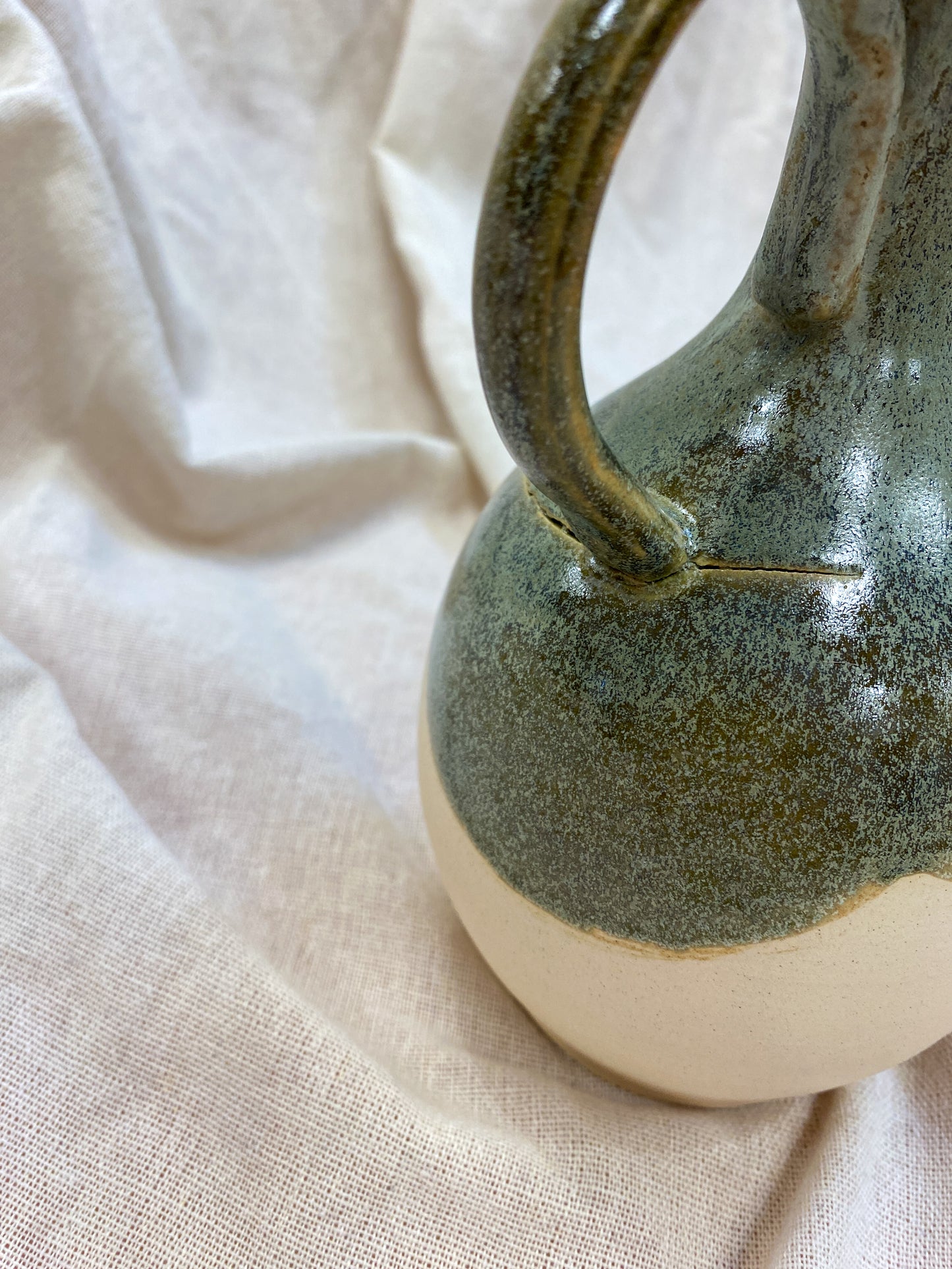 Green Kintsugi Thin Neck Vase with Handles