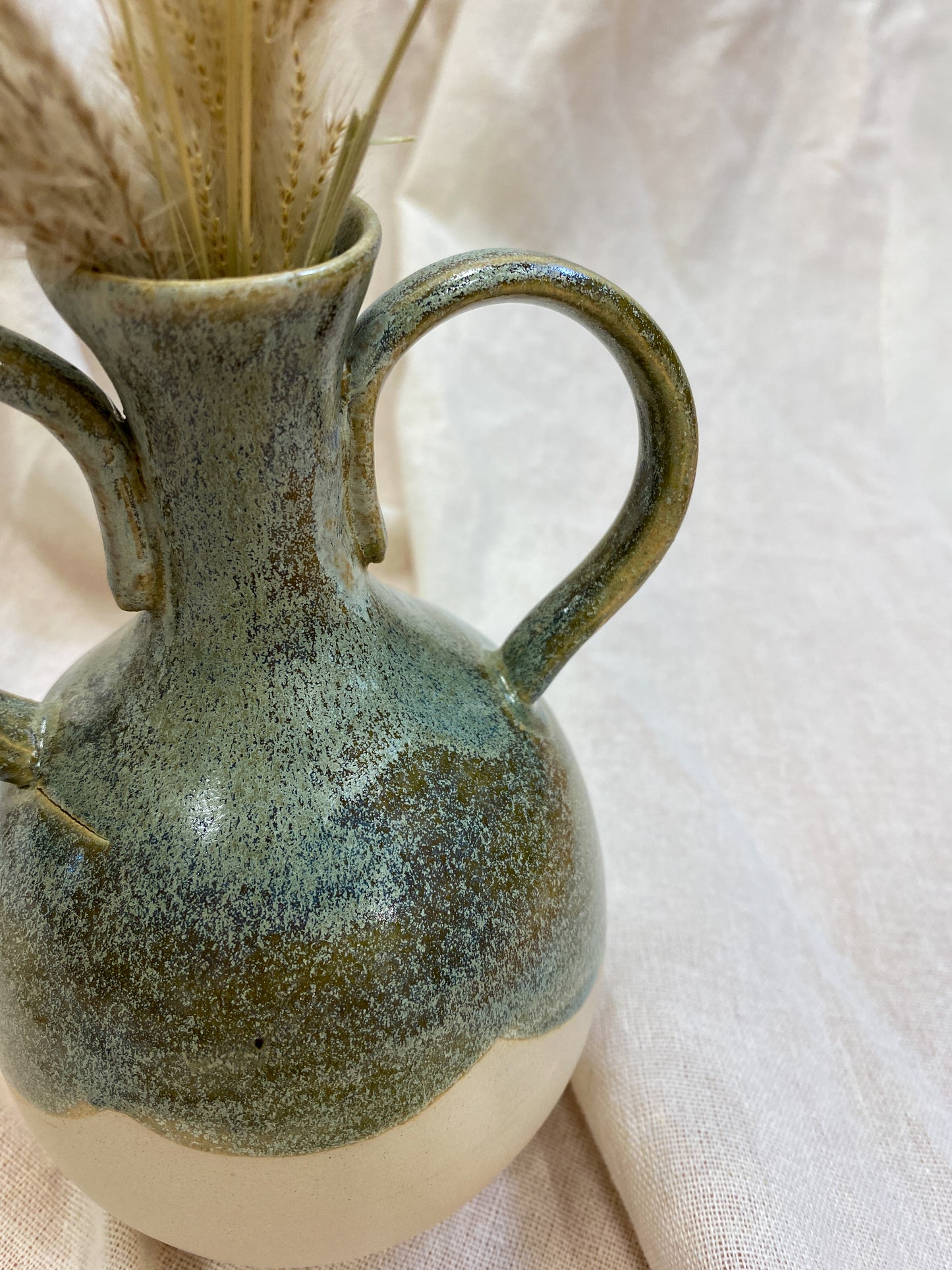 Green Kintsugi Thin Neck Vase with Handles