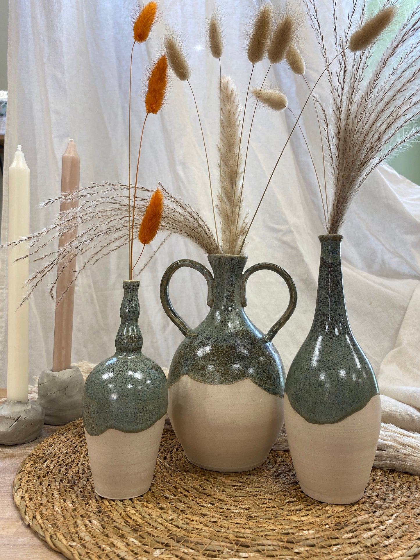 Green Thin Neck Bobble Vase