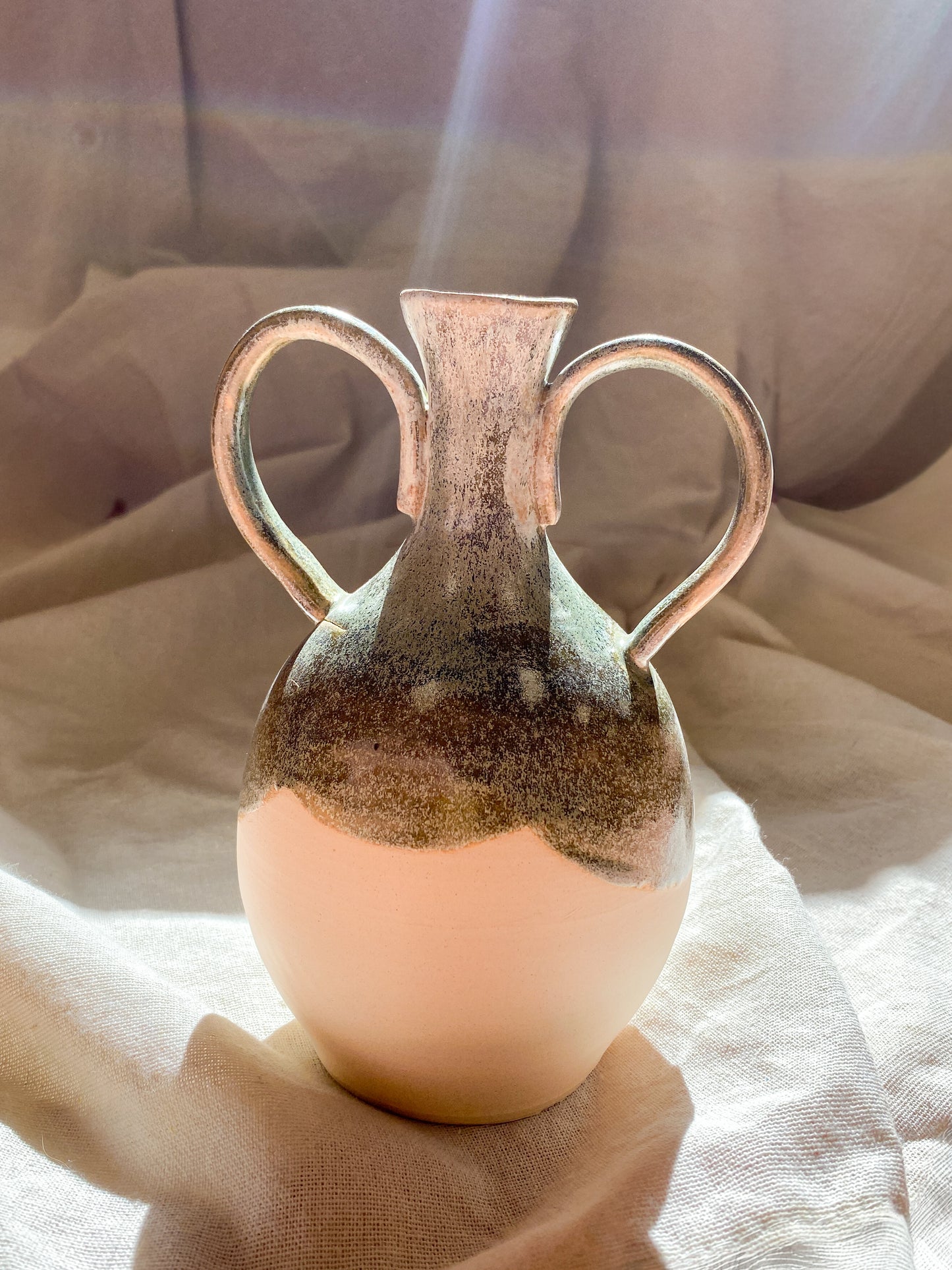 Green Kintsugi Thin Neck Vase with Handles