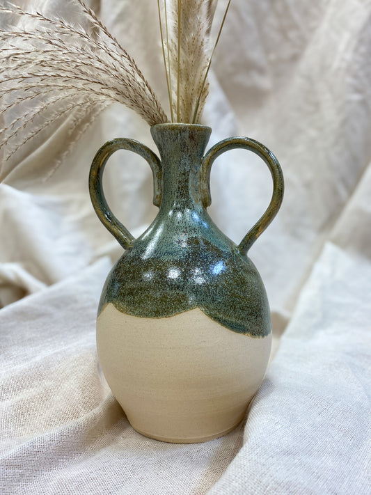 Green Kintsugi Thin Neck Vase with Handles
